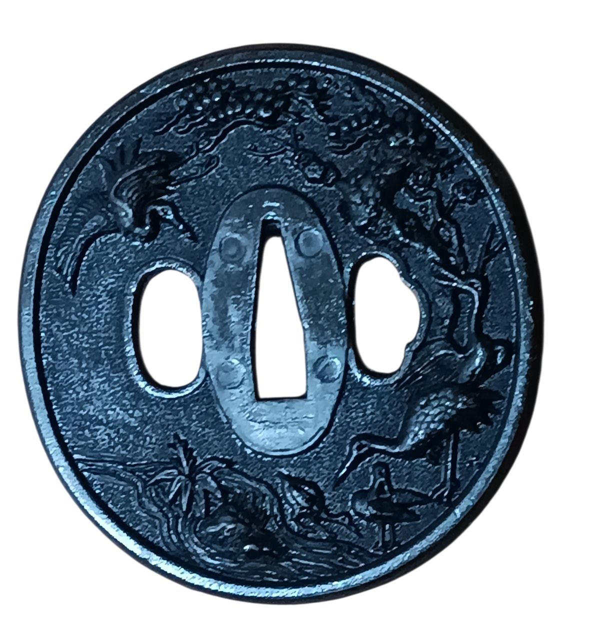 Originál Japán Tsuba – Díszített kézvédő katana és wakizashi kardokhoz
