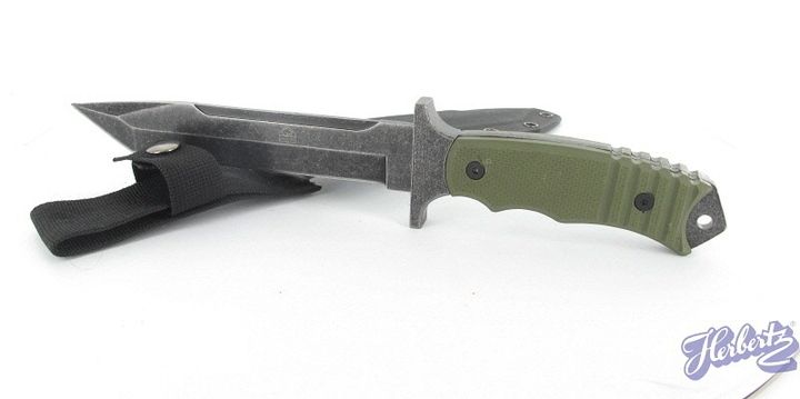 PUMA TEC 321018 – katonai jellegű fixpengés kés kőmosott tantó pengével és zöld G10 markolattal PUMA TEC 321018 – katonai jellegű fixpengés kés kőmosott tantó pengével és zöld G10 markolattal