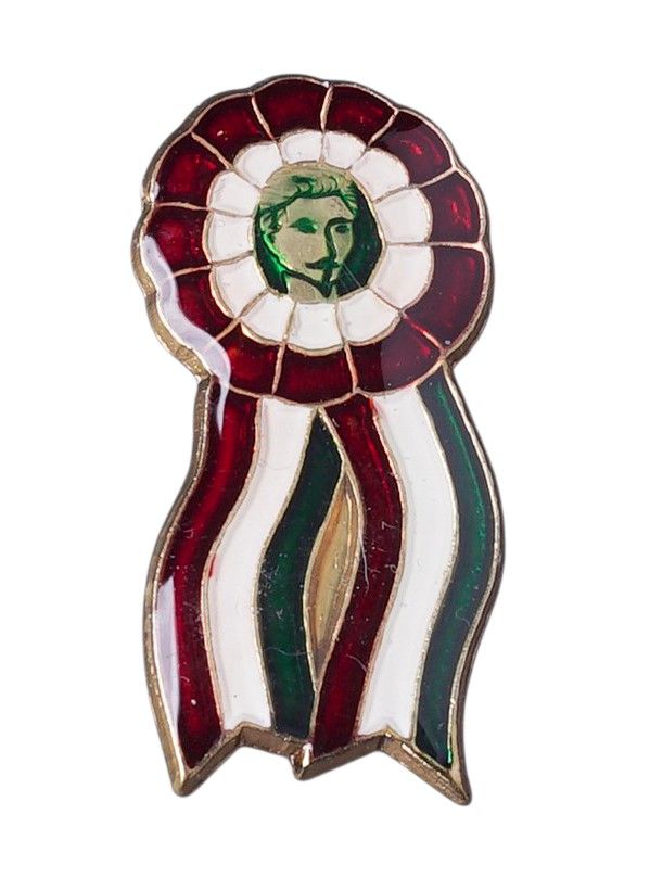 Tűzzománcozott magyar kokárda Petőfi Sándor arcképével – fémből készült nemzeti jelvény