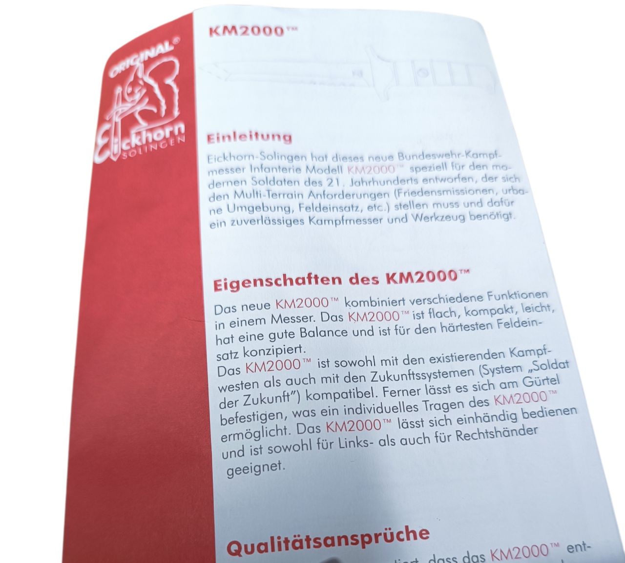 Bundeswehr KM‑2000 rohamkés – új modell, Eickhorn Solingen, Boehler N695 acél