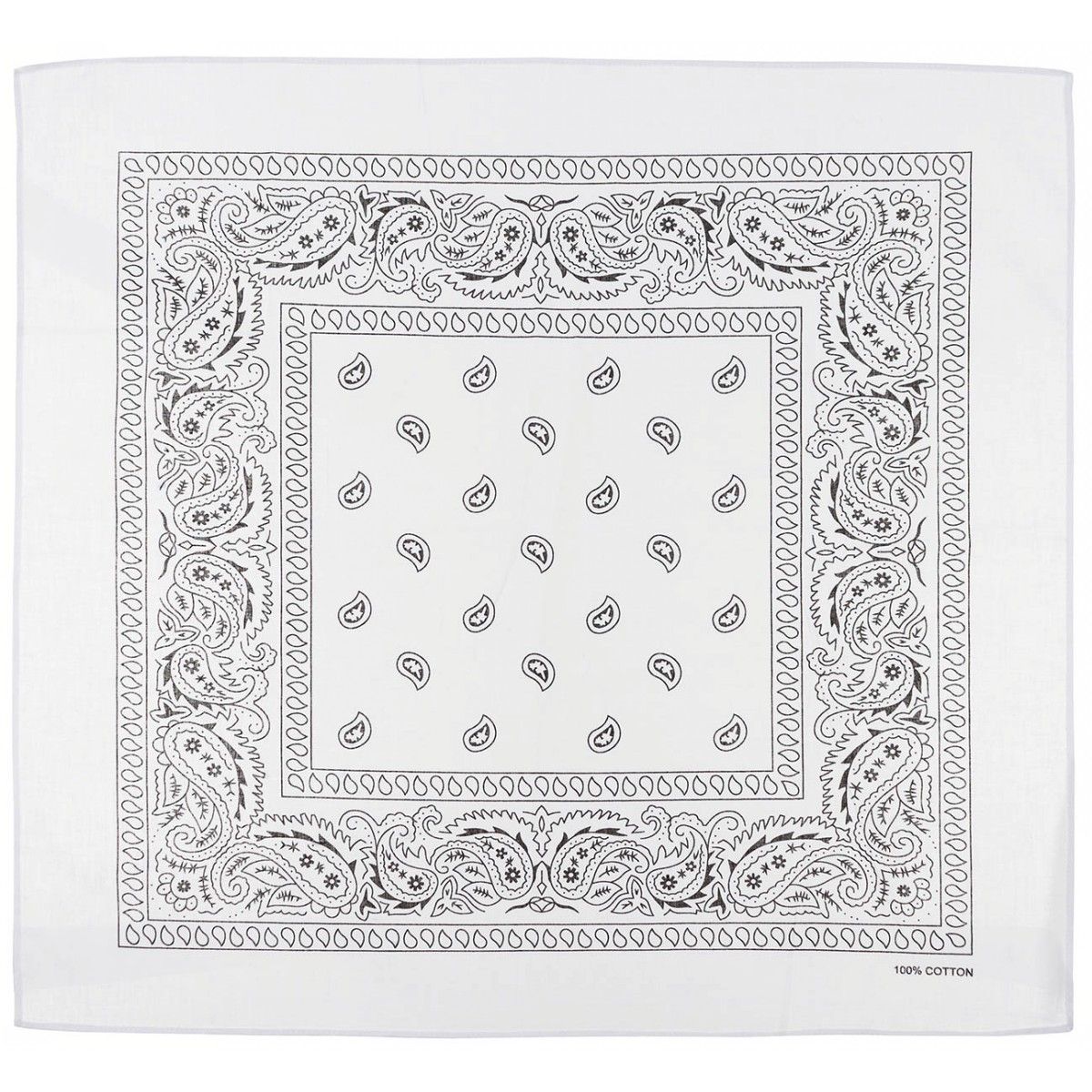 Bandana – Fekete‑Fehér Paisley Mintás, 100% Pamut (55×55 cm)