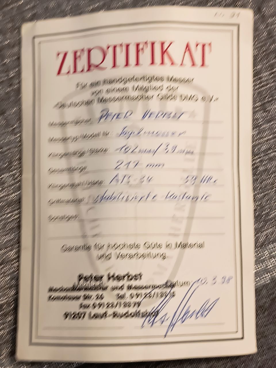 Peter Herbst jagdmesser (vadászkés)