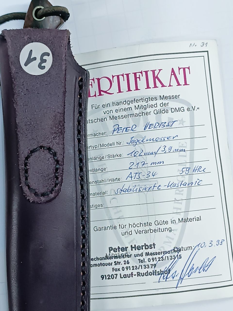 Peter Herbst jagdmesser (vadászkés)