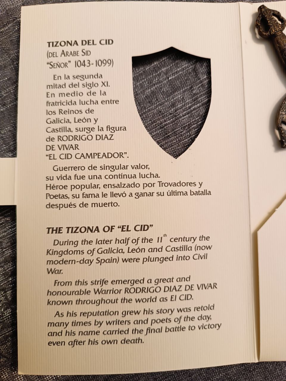 Papír vágó mini díszkard 'TIZONA DEL CID' Papír vágó mini díszkard 'TIZONA DEL CID'