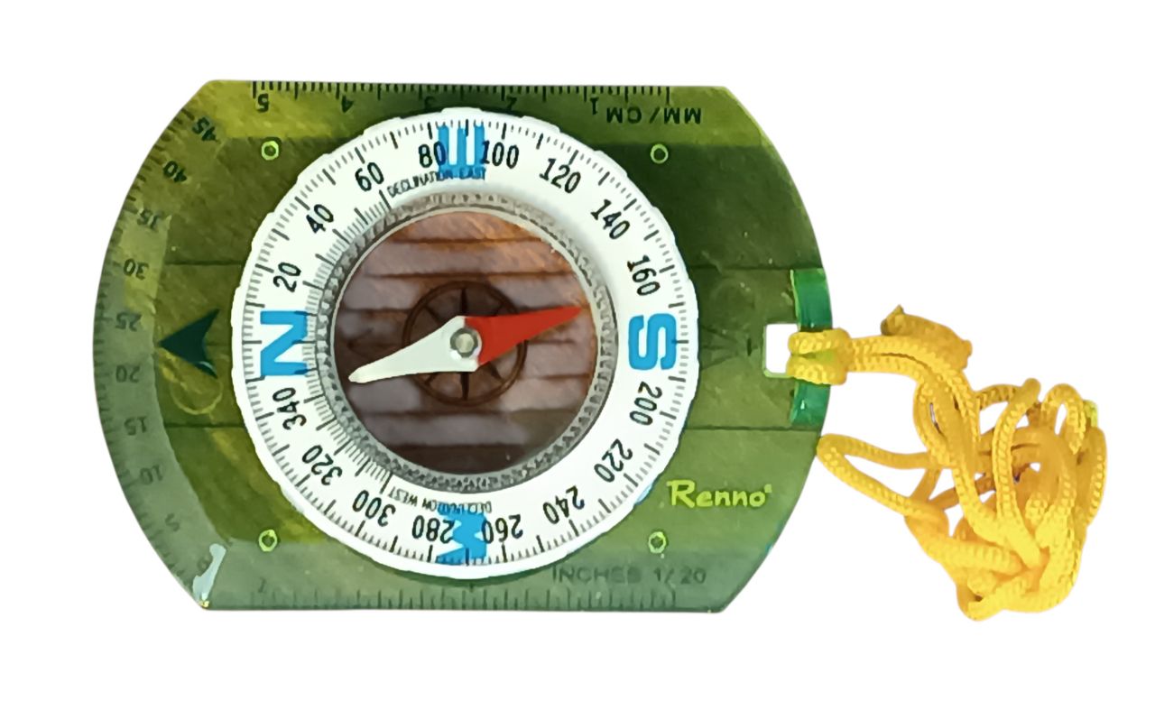 Kompakt zöld tájékozódási iránytű átlátszó műanyag alappal és nyakpánttal