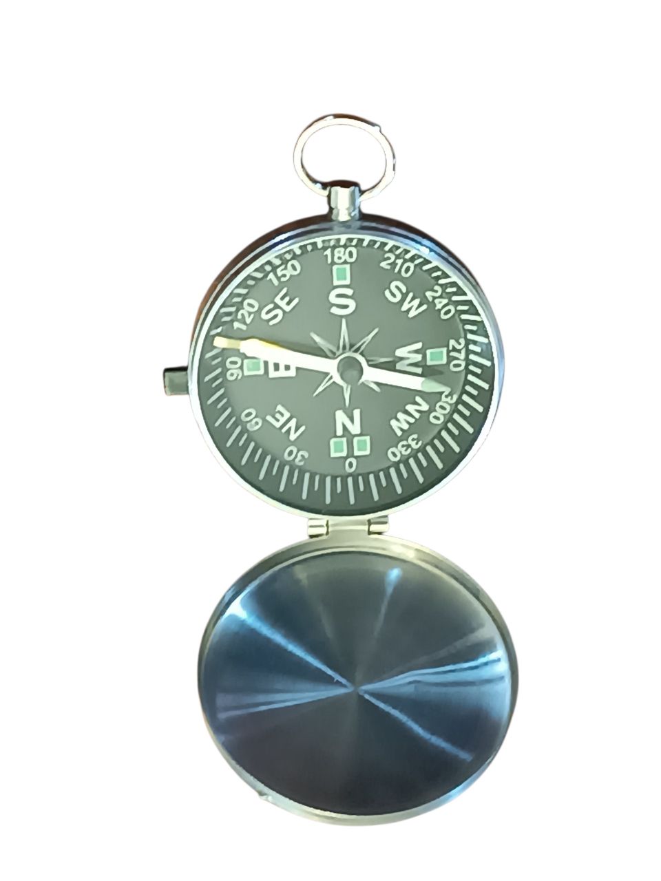 Fém zseb iránytű fedeles, ezüst kivitelben – könnyen olvasható számlappal