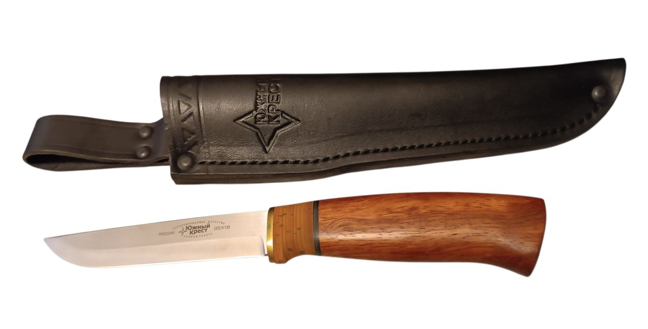 Southern Cross Dual Wood Hunter – kézzel készült vadászkés, 95X18 acél, dió–zebrano markolat