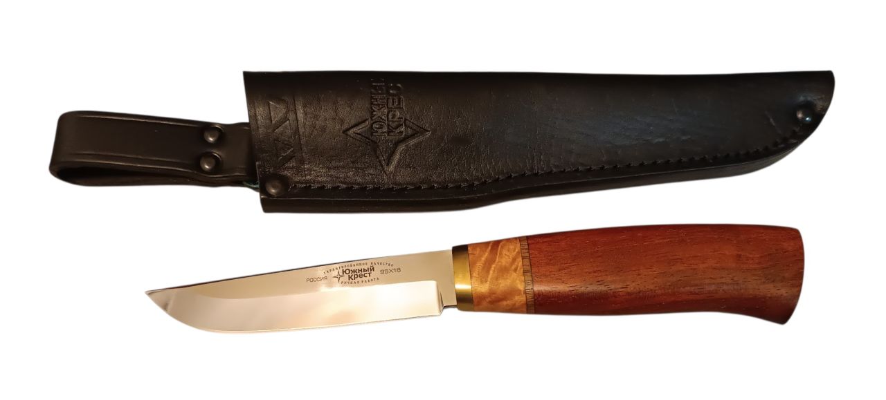 Southern Cross Dual Wood Hunter – kézzel készült vadászkés, 95X18 acél, dió–zebrano markolat